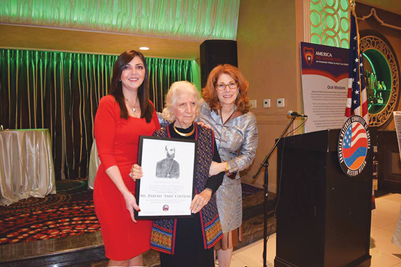 ANCA-WR Executive Director (left) and Genocide Education Project Chair Roxanne Makasdjian (right) with pioneer educator Sara Chitjian