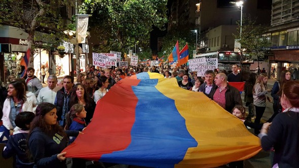 Demonstration took place commemorating the 102nd anniversary of the Armenian Genocide in Montevideo, Uruguay (Photo: Agencia Prensa Armenia)