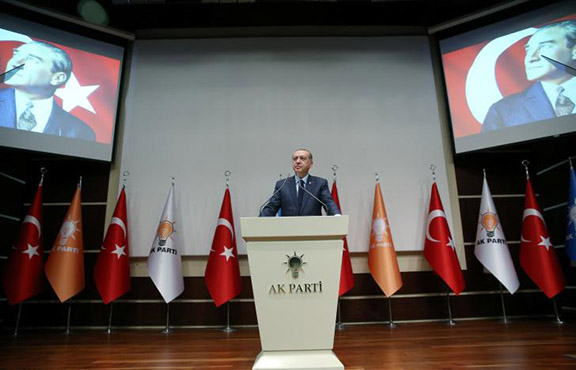 Turkish President Tayyip Erdogan makes a speech at the ruling AK Party's headquarters in Ankara, Turkey, May 2, 2017. (Photo: Yasin Bulbul/Presidential Palace/Handout via Reuters)