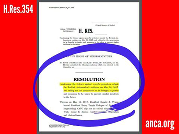 HRes354 calls for condemnation of April 16 attack on protesters by Erdogan's goons