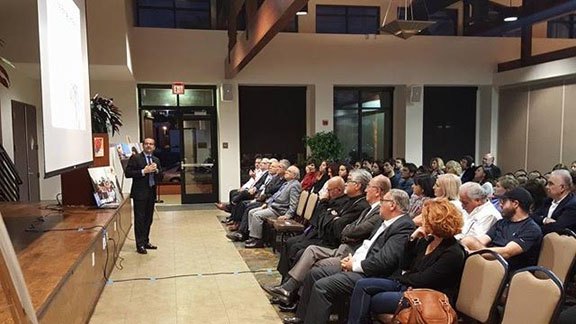 Dr. Khatchig Mouradian presents "Resistance, Refuge, and Return: The Challenges Facing Syrian Armenians" during public lecture on May 11, 2017 in Glendale. (Photo: SARF)