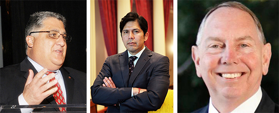 From left, Senator Anthony J. Portantino, Senate Pro Tem Kevin de León and Budget Subcommittee Chair Richard Roth