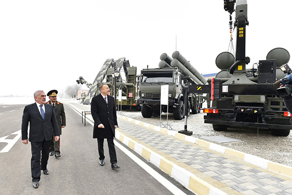 Azerbaijan’s President Ilham Aliyev (right) visits a Combined Army Unit base in Nakhchivan in January 2017. (Photo: Azerbaijani Presidential Press Service)