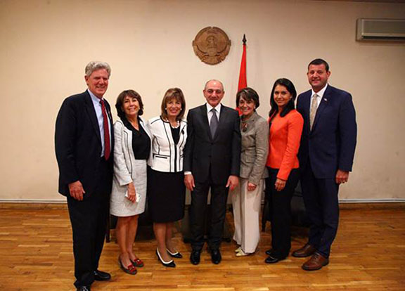 Congresswoman Tulsi Gabbard along with Reps. Frank Pallone, Jackie Speier, Anna Eshoo, and David Valadao met with President of Artsakh Republic, Bako Sahakyan to discuss a diplomatic, peaceful resolution of the Nagorno-Karabakh conflict. (Photo: gabbard.house.gov)