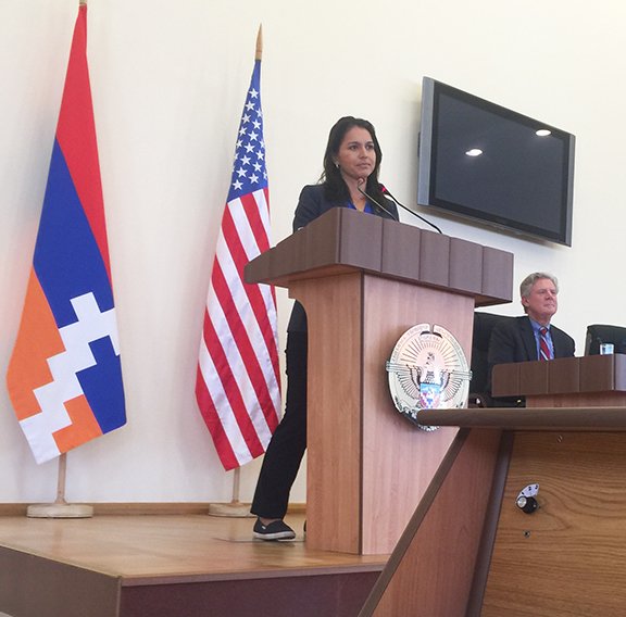 U. S. House Foreign Affairs Committee member, Rep. Tulsi Gabbard (D-HI) addressing members of the Republic of Artsakh National Assembly.