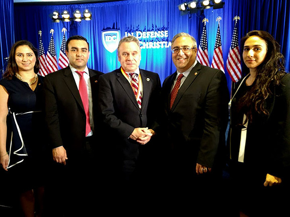 Human rights champion Rep. Chris Smith (R-NJ) with the ANCA’s Tereza Yerimyan, Raffi Karakashian, Aram Hamparian and Hovig Apo Saghdejian Capital Gateway Fellow Areni Margossian at the In Defense of Christians 2017 Solidarity Dinner.