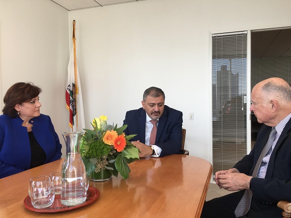 Gov. Brown discusses MoU with Armenia's Deputy Prime Minister Vache Gabrielyan and ANCA-WR chair Nora Hovspeian