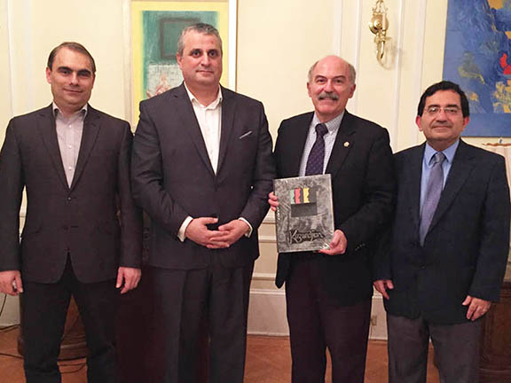 From left to right: SAS Advisor Dr. Vahe Sahakyan, Ambassador Grigor Hovhannissian, SAS President (2017) Barlow Der Mugrdechian, and SAS Vice-President Dr. Vartan Matiossian