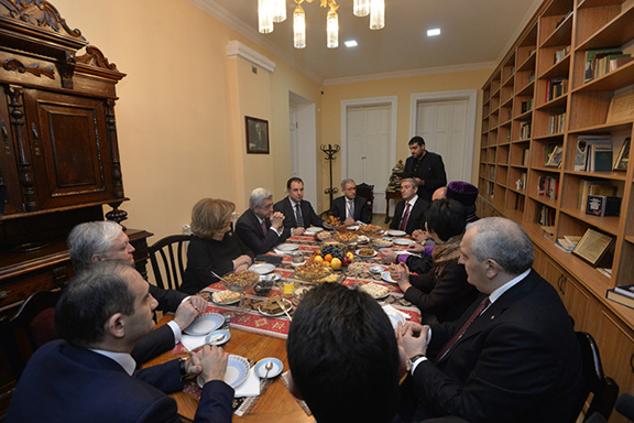 The president and first lady were treated to a traditional tea party at the Toumanian Museum and Cultural Center