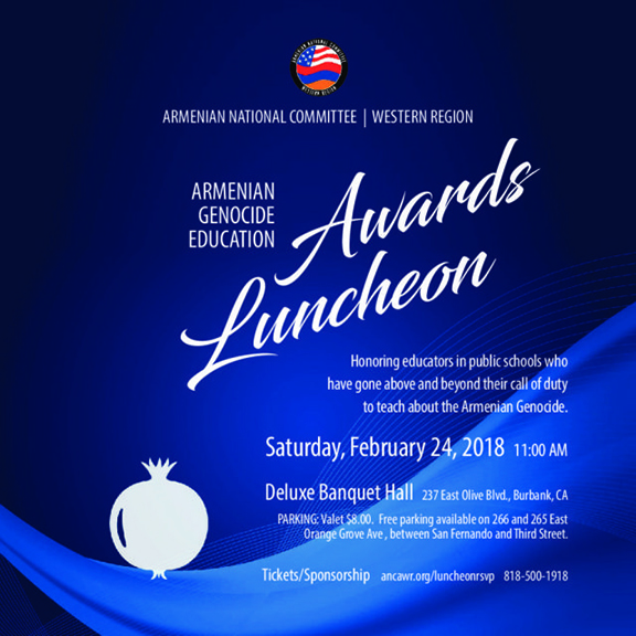 ANCA-WR's Armenian Genocide Educators Award Luncheon will take place on February 24