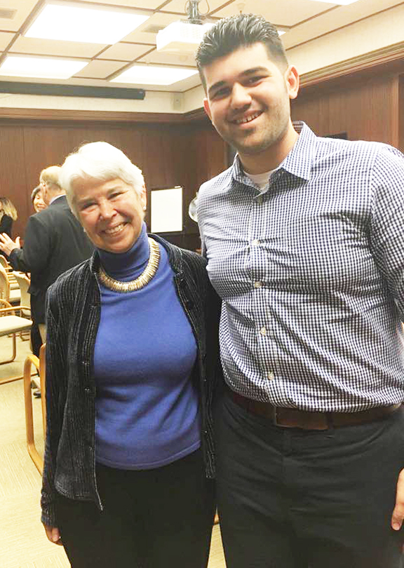 Chancellor Carol Christ with UC Berkeley student Hakop Pomakian