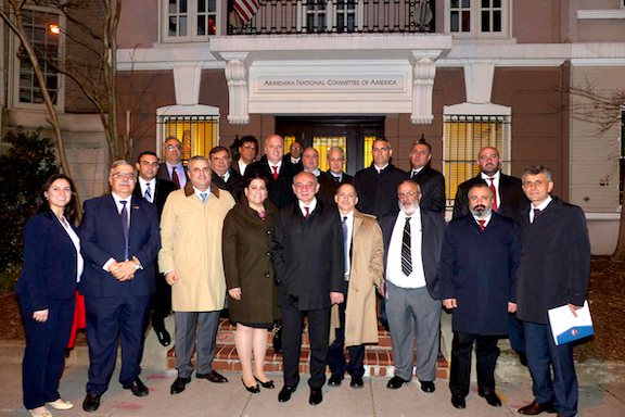 Artsakh President Bako Sahakyan and his delegation at the ANCA headquarters