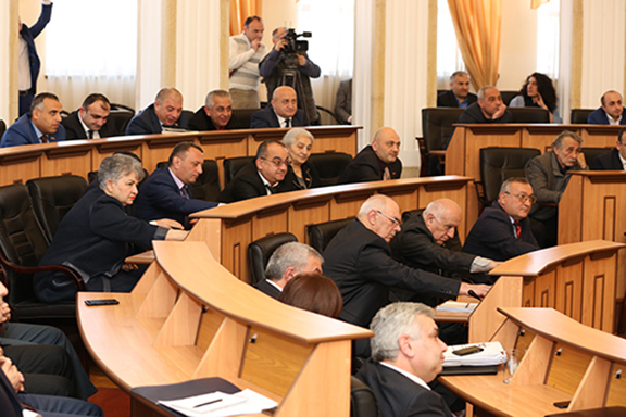 Deputies inside the Artsakh National Assembly chambers