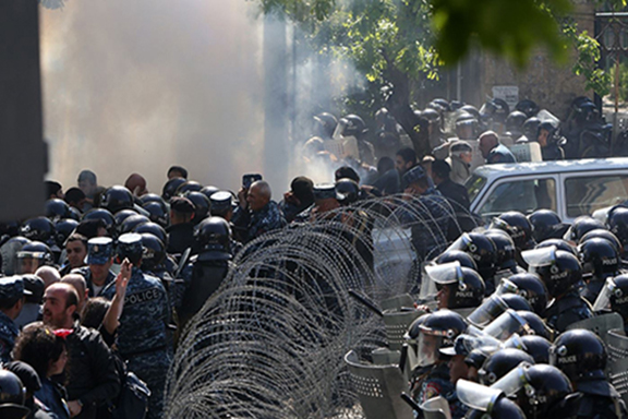 On the fourth day of demonstrations against Serzh Sarkisian, protesters clashed with police in front of the Armenian Parliament building