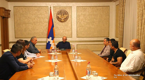 Artsakh President Bako Sahakian (center) meets with protest representatives