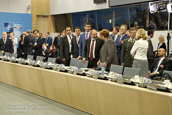 Prime Minister Nikol Pashinyan at NATO's working group on Afghanistan, where on Thursday he questioned Baku's commitment to peace 