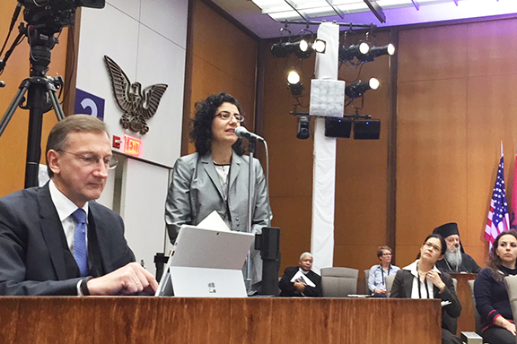Kate Nahapetian, Executive Director of the ALC, emphasizes the need to return properties as a means of preventing religious persecution and genocide at State Department’s first-ever Ministerial to Advance Religious Freedom.