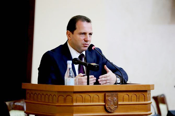 Armenia's Defense Minister David Tonoyan presenting a lecture on Tuesday at the defense ministry