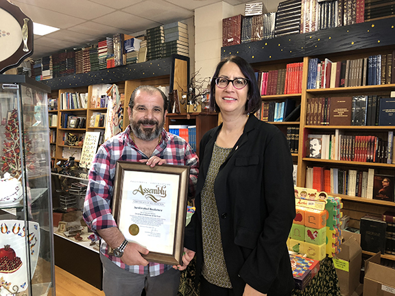 Assemblymember Laura Friedman with Sardarabad director Harout Meguerdichian during her recent visit to the bookstore