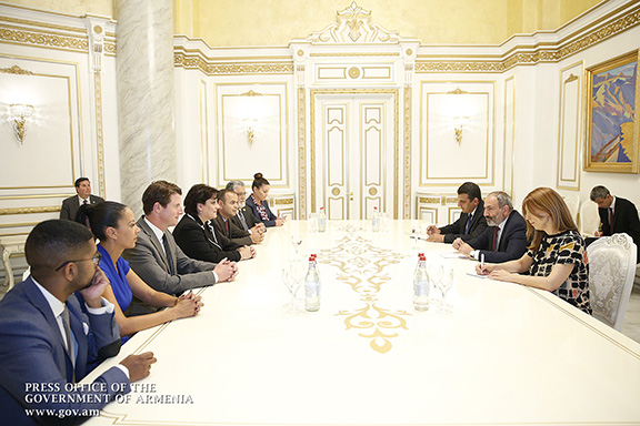 The ANCA-WR Armenia delegation (left) met with Prime Minister Nikol Pashinian on Sept. 11