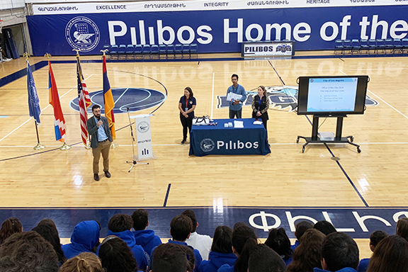 Students at Rose and Alex Pilibos Armenian School learn about the importance of voting on Sept. 25