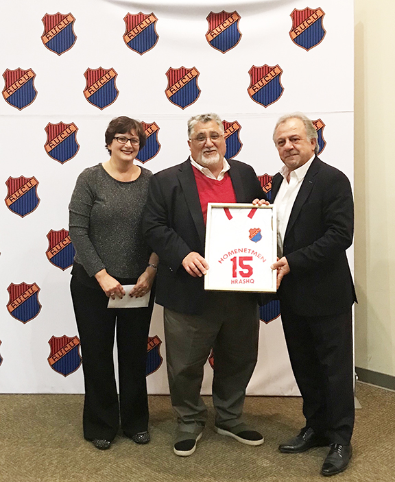 From left, Nanor Kabakian, the facilitator of the parents support group, State Sen. Anthony Portantino and Homenetmen Western Regional Executive Chair Hagop Tufenkjian