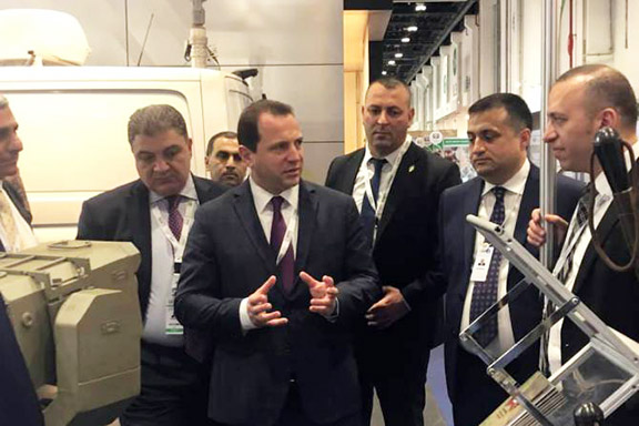 Armenia's Defense Minister Davit Tonoyan at the IDEX 2019 exhibition in Abu Dhabi on Feb. 18
