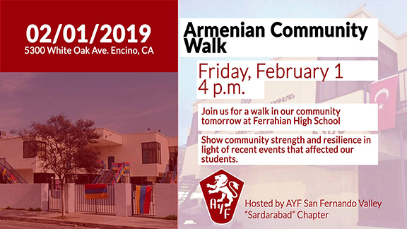 The AYF has organized a community walk today in response to hate crimes at Armenian schools
