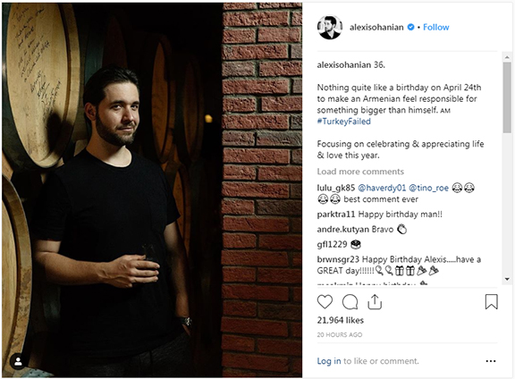 Alexis Ohanian's Instagram post on April 24