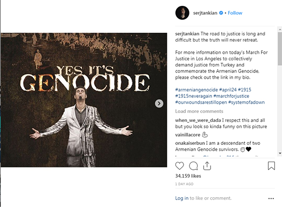 Serj Tankian's Instagram post on April 24