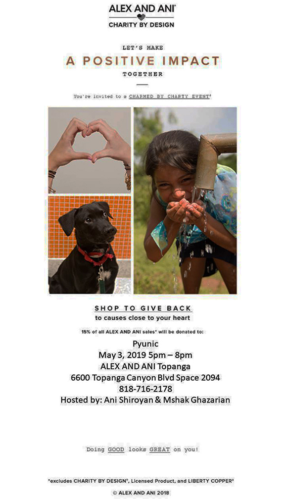 Pyunic and Alex and Ani fundraiser flyer