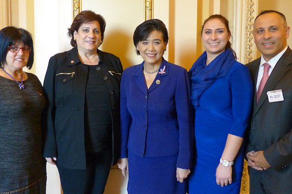 Rep. Judy Chu (D-CA) with ANCA Burbank’s Silva Kechichian, ANCA Western Region Chair Nora Hovsepian, ANCA Government Affairs Director Tereza Yerimyan, and ANCA Chairman Raffi Hamparian. Rep. Chu is leading the call for the implementation of the Royce-Engel proposals for Artsakh peace through an amendment to the 2020 House National Defense Authorization Act (NDAA).