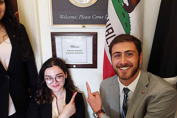 Interns Lucine Poturyan (left) and Greg Mikhanjian. The ANCA Leo Sarkisian interns received a warm welcome at Central Valley Congressman TJ Cox's Office