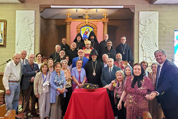 Western Prelate Archbishop Moushegh Mardirossian and clergy with Ararat Home residents