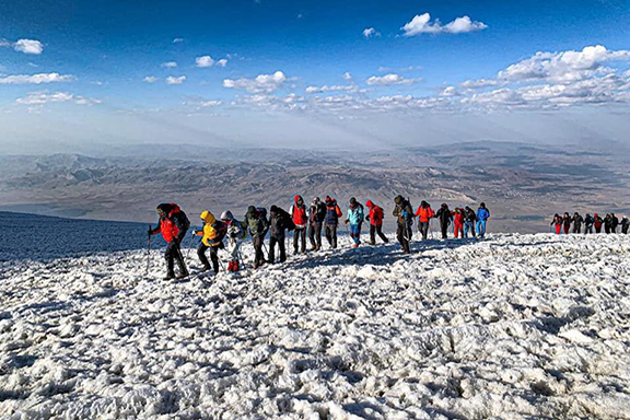 The climbers making their way to Mt. Ararat's peak