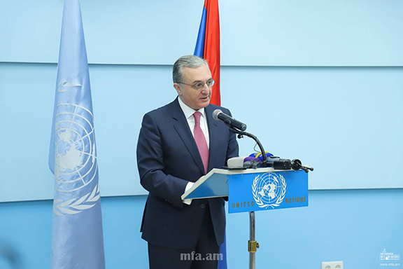 Foreign Minister Zohrab Mnatsakanyan at a UN event on Dec. 9