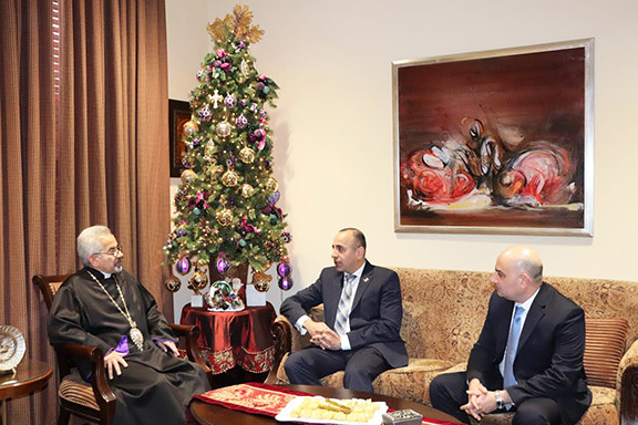 Western Prelate Archbishop Moushegh Mardirossian met with Colonel Arman Mkrtchyan and Razmig Arzoumanian at the Prelacy on Dec. 12
