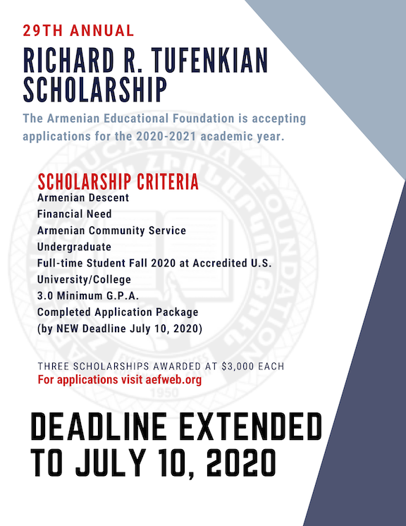 AEF has extended the deadline for the Richard Tufenkian scholarship