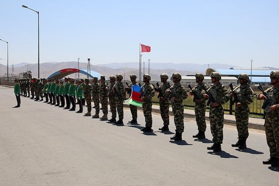 Turkish soldiers during the opening ceremony of Turkey-Azerbaijan military drills on July 29