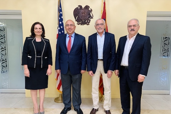 From l to r: ARF Central Committee co-chair Dr. Carmen Ohanian, Ambassador Armen Baibourtian, ARF Central Committee co-chair Avedik Izmirlian and member Levon Kirakosian.