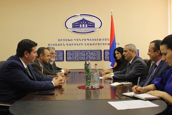 Artsakh Foreign Minister Masis Mayilyan meets with Sen. Anthony Portantino, then Glendale Mayor Zareh Sinanyan and current Glendale City Councilmember Ardy Kassakhian in 2018