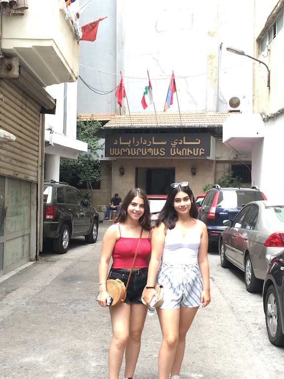 The author Nareh Chorbajian (left) with her sister, Areni in Bourdj Hammoud on August 4, 2019