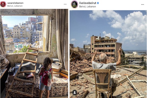 Posts on the “WeAreLebanon” Instagram page (left) and “LiveLoveBeirut” Instagram page