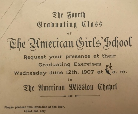 An invitation to the school's commencement ceremony in 1907