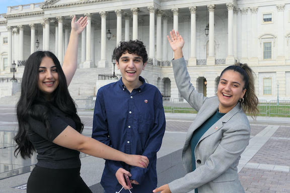 Nicholas Krikorian (center) with ANCA Leo Sarkisian Intern Angelika Avagian and ANCA Maral Melkonian Avetisyan Intern Tatevik Khachatryan during a visit to Capitol Hill.