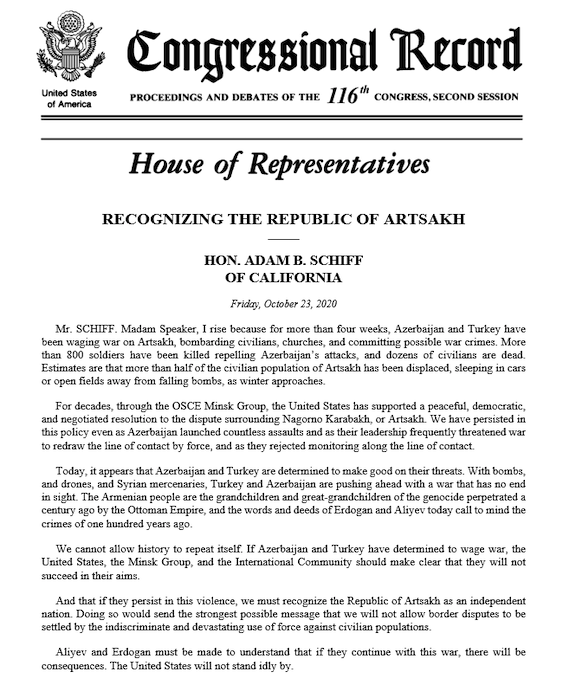 Schiff's statement in the Congressional Record