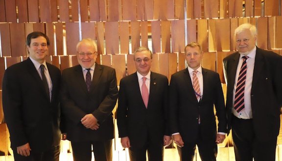 Foreign Minister Zohrab Mnatsakanyan (center) with OSCE Minsk Group Co-chais on Oct. 25