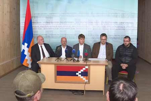 Lawmakers of Germany's Bundestag during a press conference in Stepanakert on Oct. 18